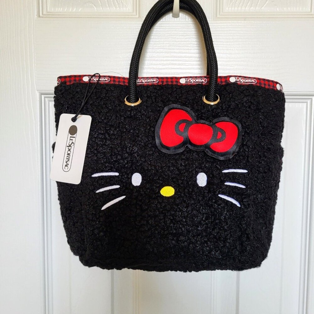 Lesportsac Hello Kitty Reversible 2-Way Smal Mini Tote Black Red Bow